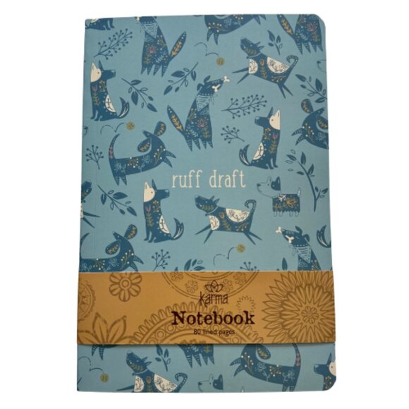 Karma Blue and Gold Dog Pattern Notebook - Picture 1 of 3